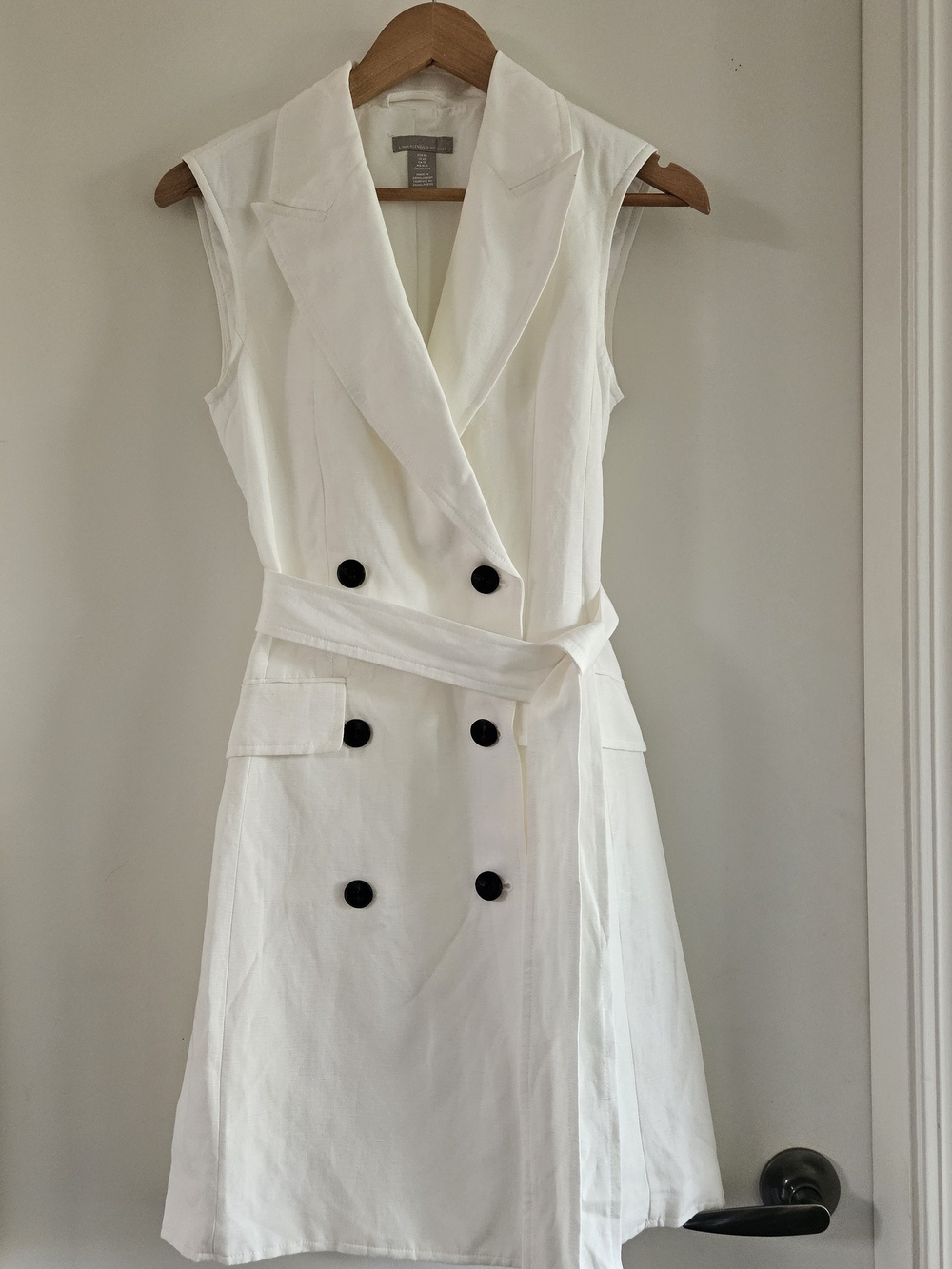 Sleeveless Double-Breasted White Belted Dress